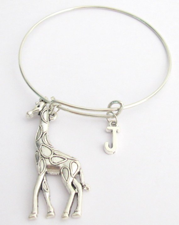 Large Giraffe Bangle Charm Bangle Monogram Initial Bracelet