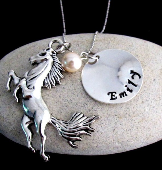 Horse Necklace, Horse Jewelry Personalized Necklace - Christmas Gift - Name Necklace-Birthstone