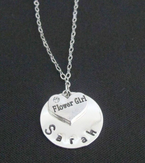 Flower Girl Necklace, Hand Stamped Wedding Gift, Personalized Flower Girl Necklace,