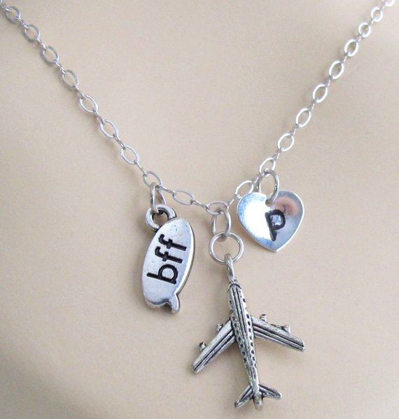 Airplane Necklace, Bff Necklace Best Friends Forever Jewelry airplane charm, travel necklace,