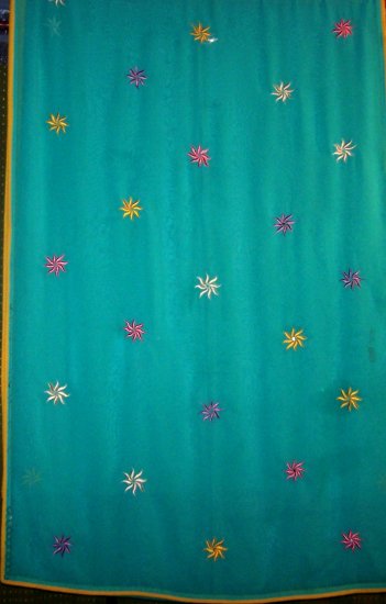 Soft Sea - Green georgette saree with border patti and resham embroidery with matching blouse