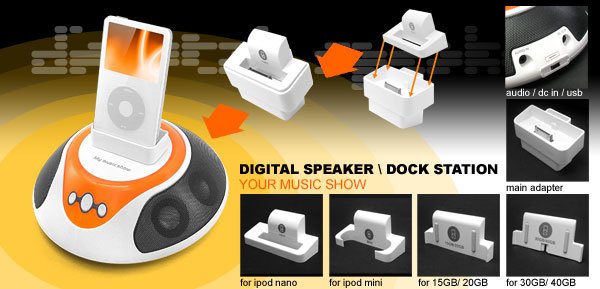 Dock Station Speaker for iPod/Mini/Nano/Video MP3 MP4 CD Player DVD Player