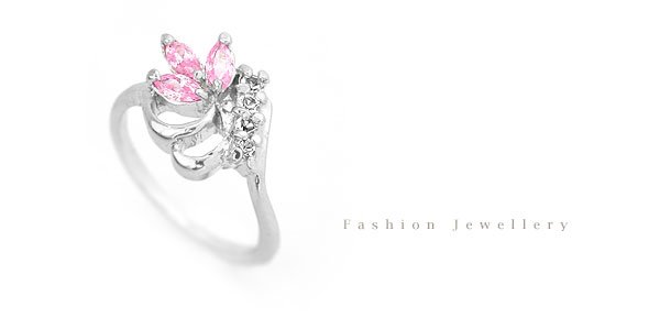 Fashion Jewelry Pink Crystal Petit Flower - Size 18 "White Gold" Ring 022