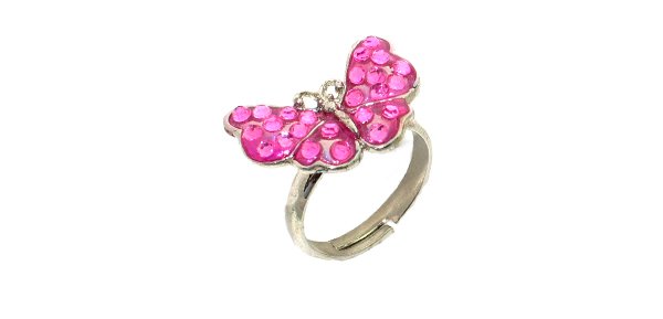Fashion Jewelry Elegant Crystal Butterfly "White Gold" Finger Ring - Pink