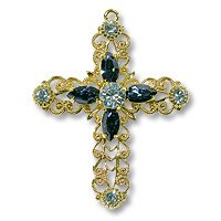 Swarovski Filigree 62016 Cross Gold Plated Lt. Sapphire/Montana