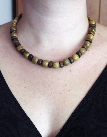 Hand Carved Wooden, Beaded Necklace, Jewelry, Chain