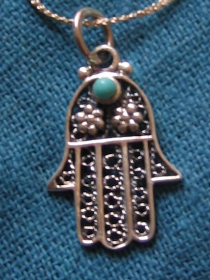 Hamsa Sterling Silver Necklace, Jewelry, Collectable, Turquoise