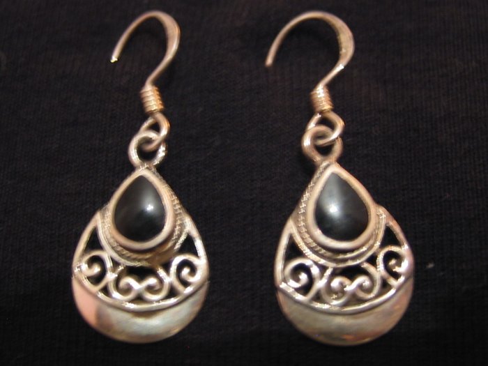 Black Onyx Stone Sterling Silver Earrings, Jewelry, Semi-precious Stone