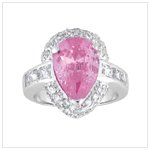 PINK TEARDROP CZ SILVER RING