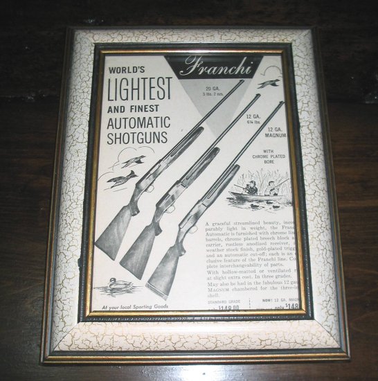 Vintage framed ad of Franchi Automatic shotguns