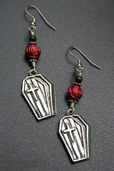 Knocking on Death's Door Silver Coffin Earrings
