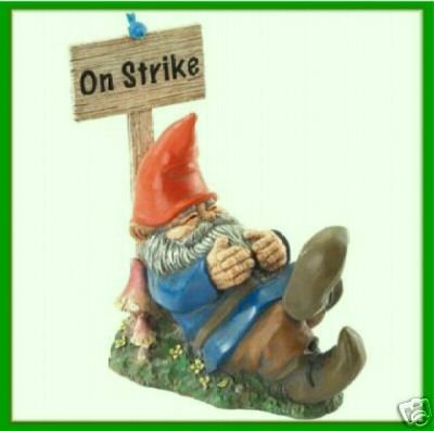 Garden Gnome "On Strike" For Summer Yard Art Good Luck Cures Warts haha