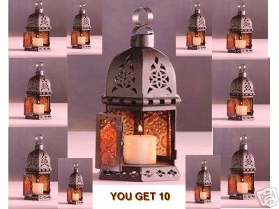 10 ROMANTIC AMBER GLASS& METAL LANTERN CANDLE TEA LITE
