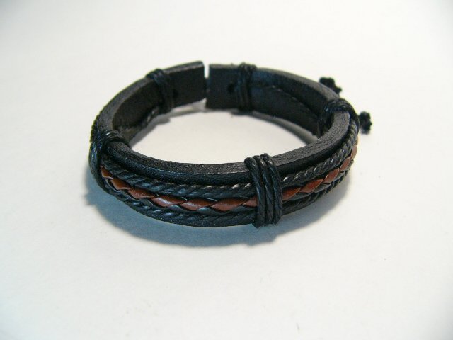 Black with Brown Leather Bracelet (B631S)