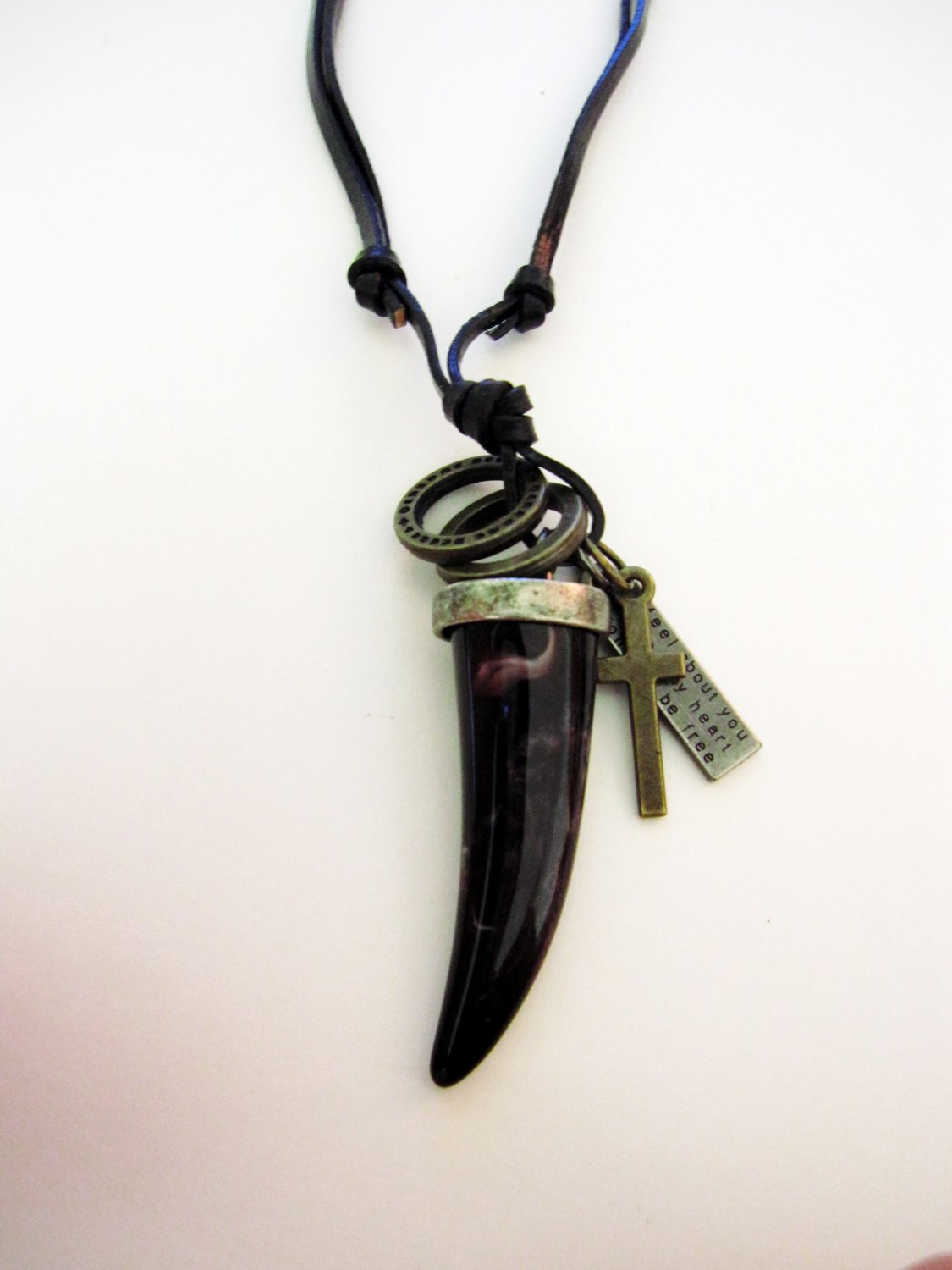 Imitation Dark Ivory Pendant with Cross and Circle Rings Necklace (N617SN)