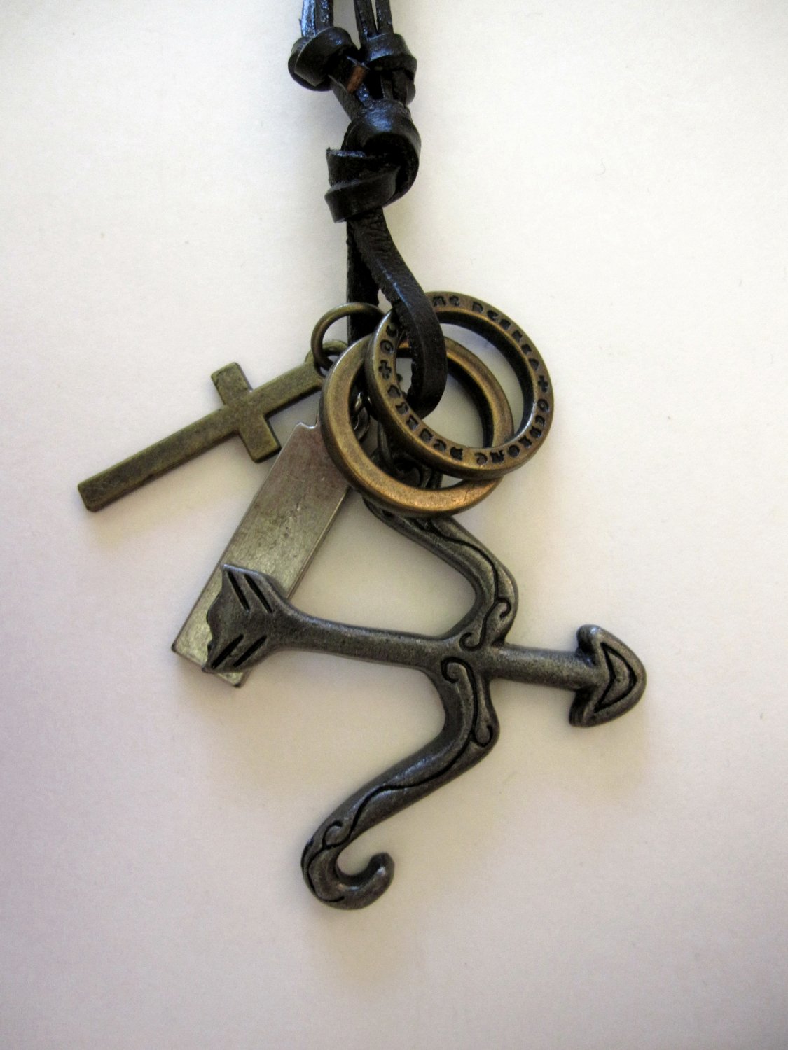 Bow and Arrow Pendant with Cross and Circle Rings Necklace (N651S)