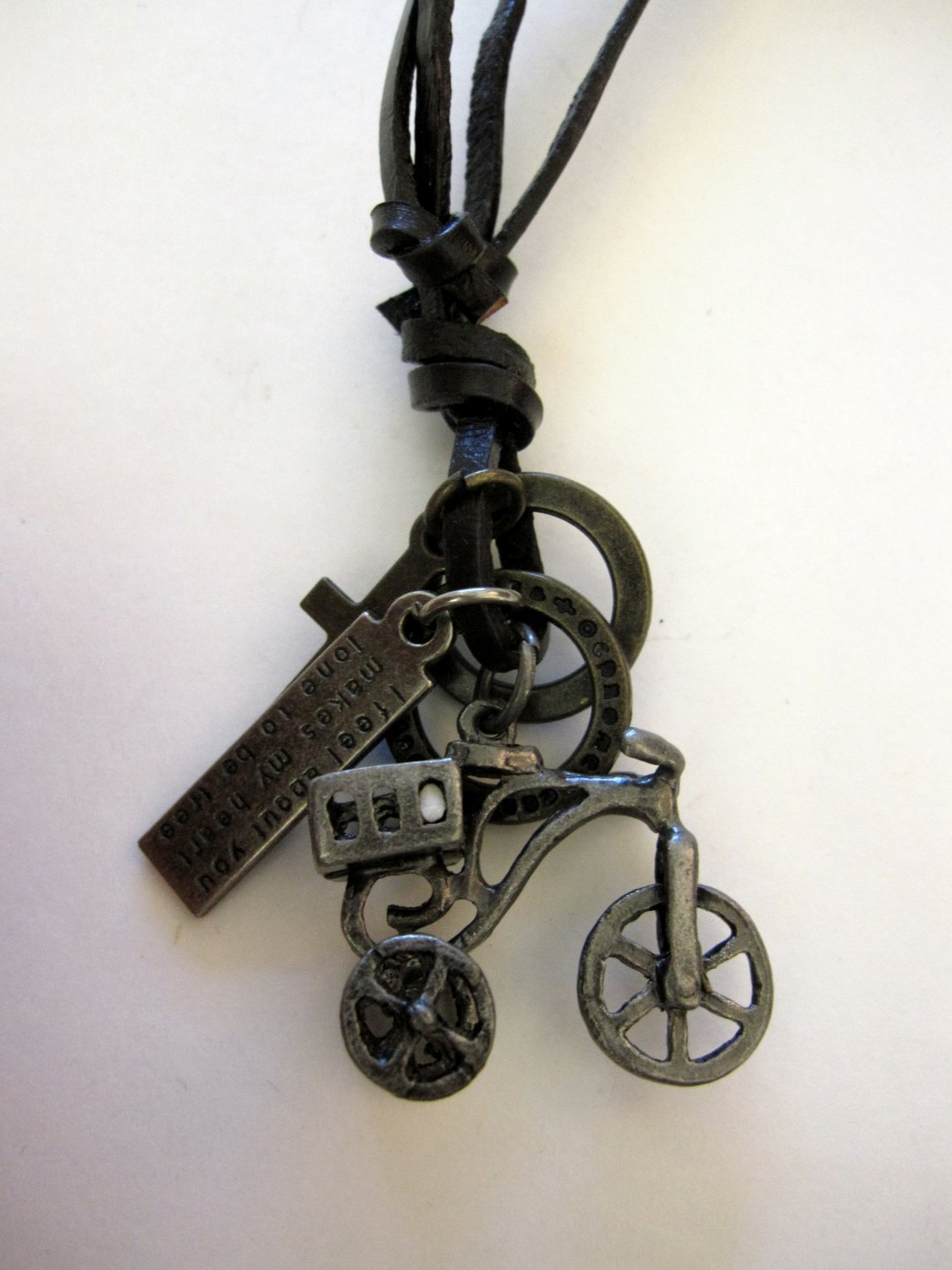 Bicycle Pendant with cross and Circle Rings Necklace (N661S)