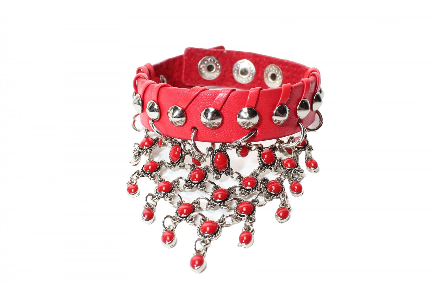 Red Gothic Spike Stud Leather Wristband Bracelet Punk (B629R)