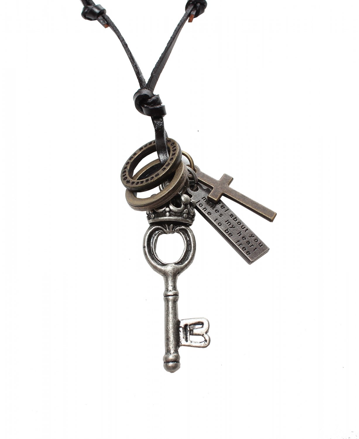 Key Pendant with Cross and Circle Rings Necklace (N616S)
