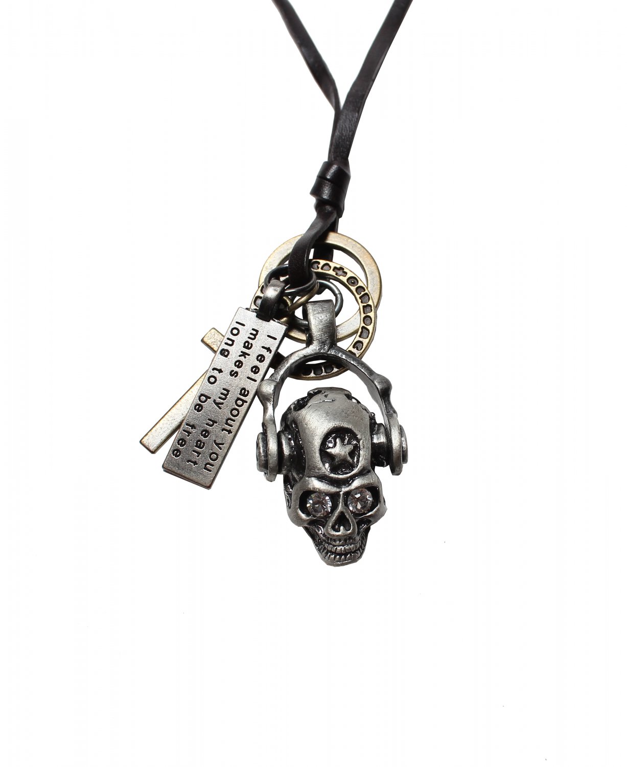 Skull Pendant with Cross and Circle Rings Necklace (N620SN)