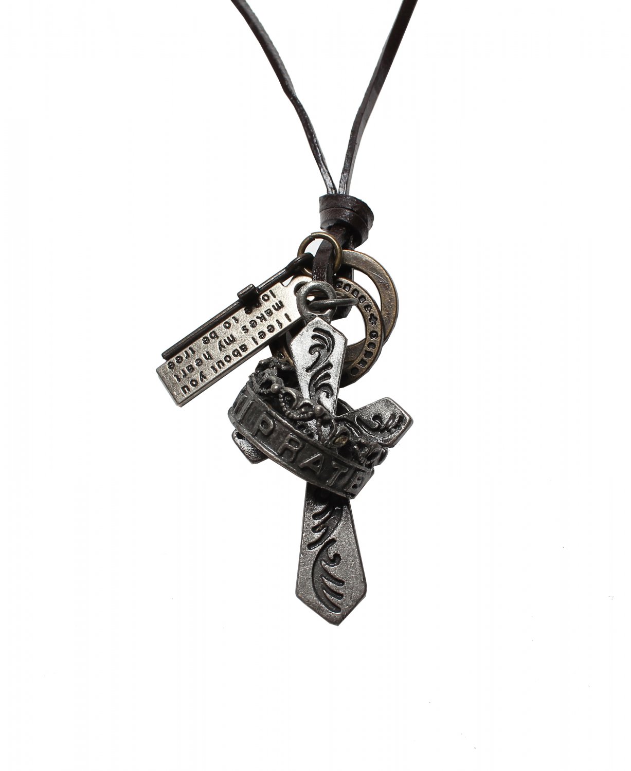 Cross and Ring Pendant with Cross and Cirlce Rings Necklace (N622SN)