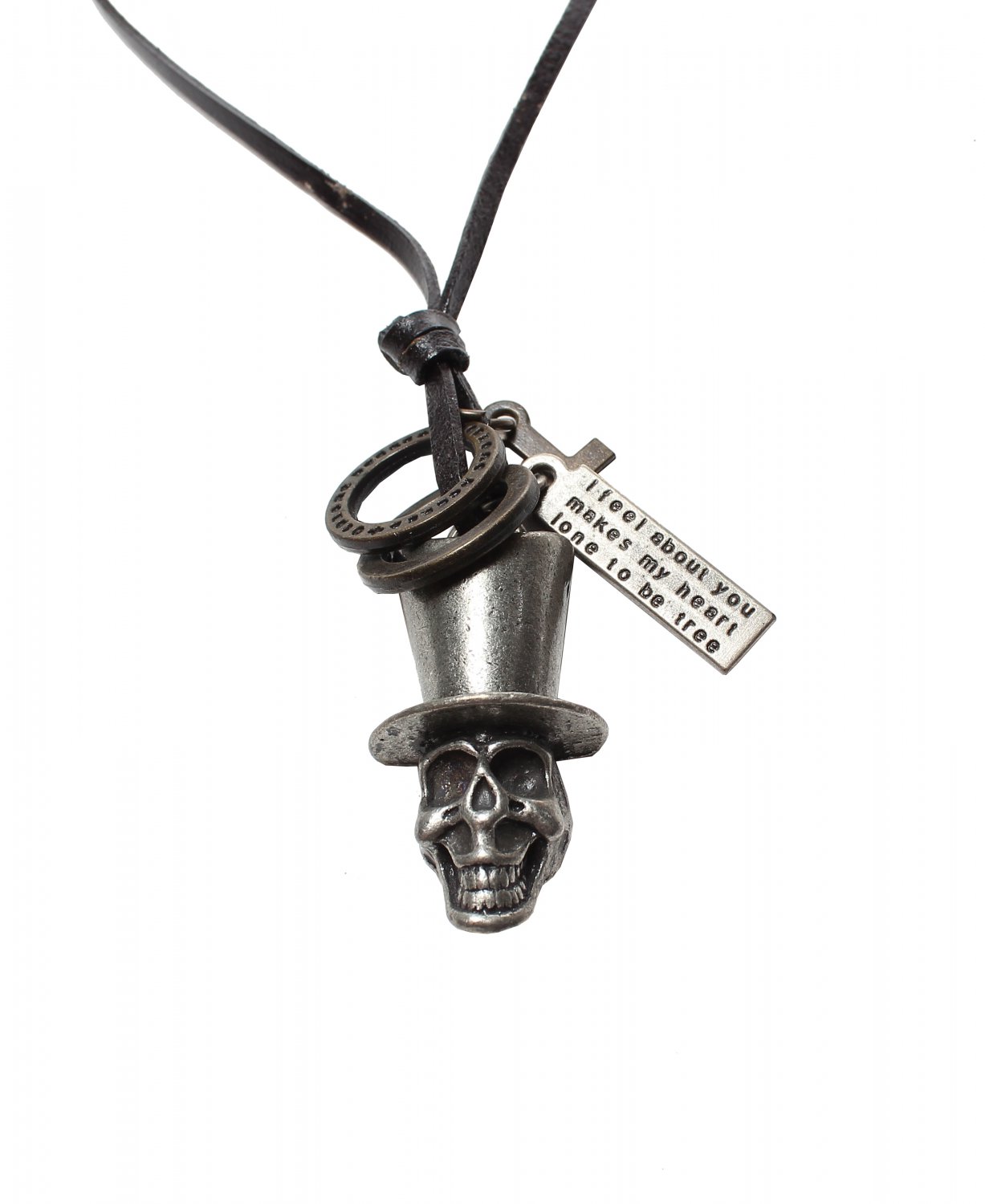 Skull Crown Pendant with Cross and Circle Rings Necklace (N623SN)