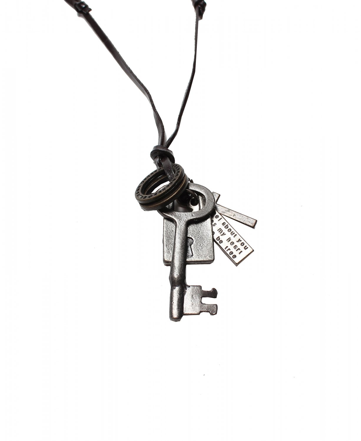 Key & Lock Pendant with Cross and Circle Rings Necklace (N625SN)