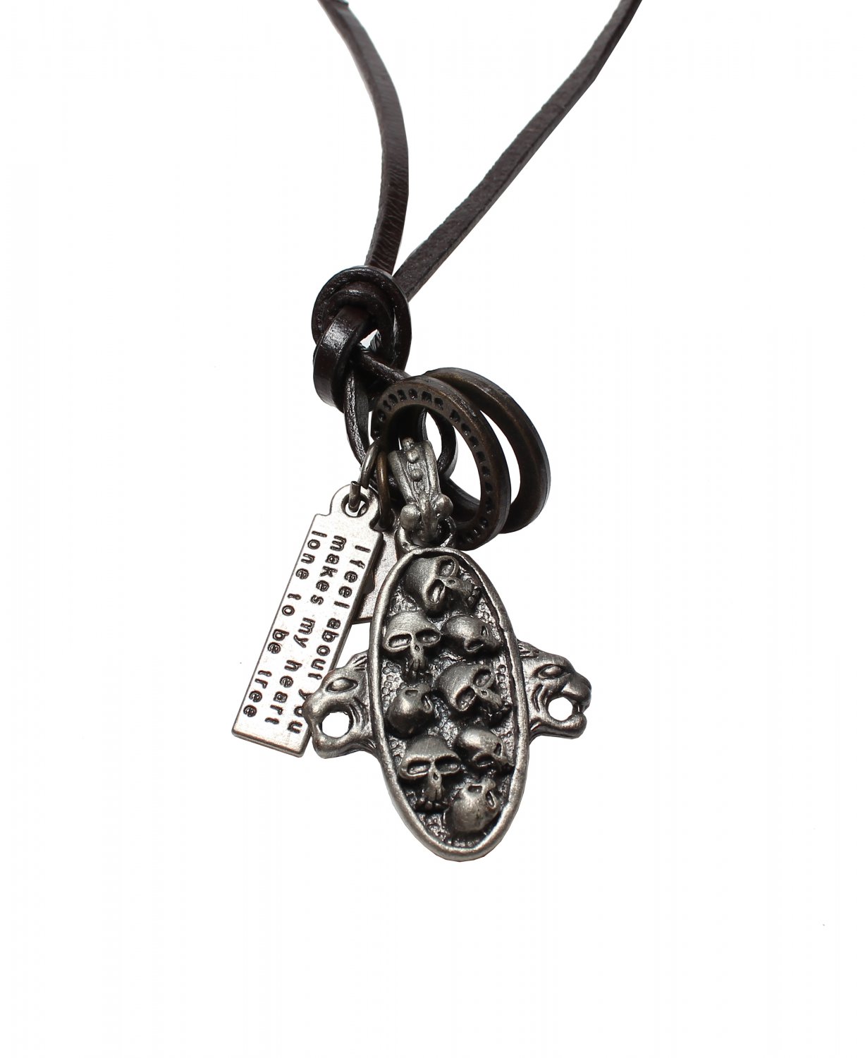 Multi Skull Pendant with Cross and Circle Rings Necklace (N626SN)