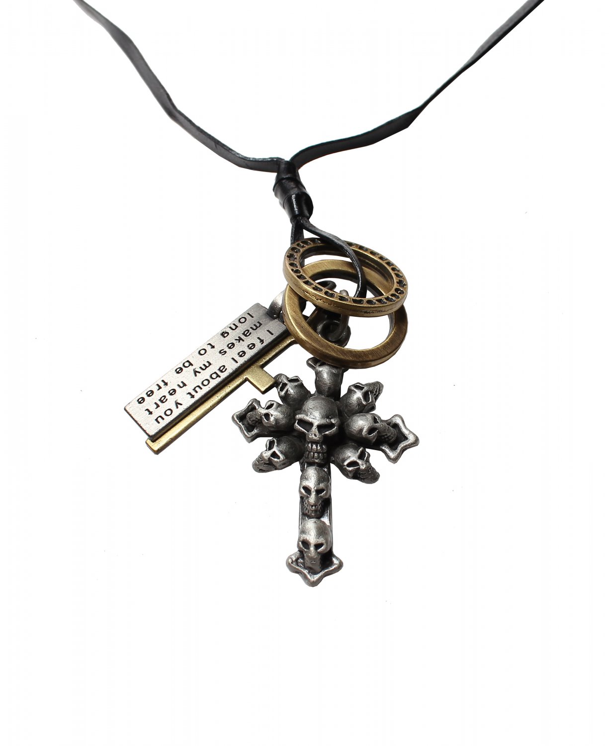 Skull Cross Pendant with Cross and Cirlce Rings Necklace (N628S)
