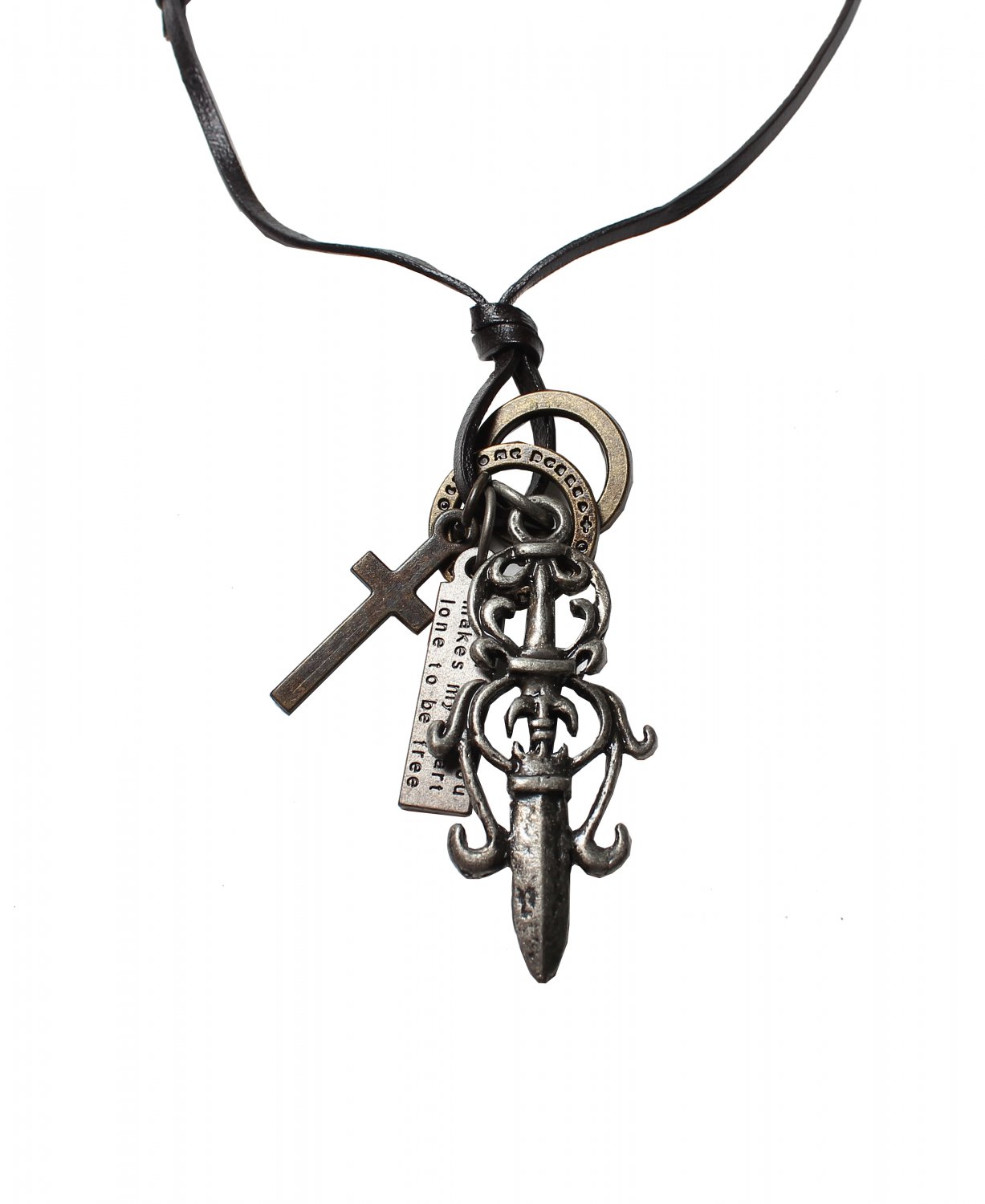 Pendant with Cross ad Circle Rings Necklace (N634S)