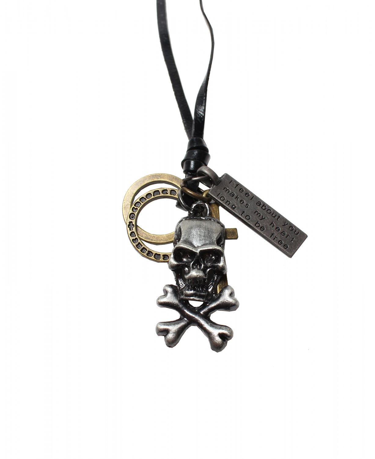 Skull Pendant with Cross and Circle Rings Necklace (N635S)