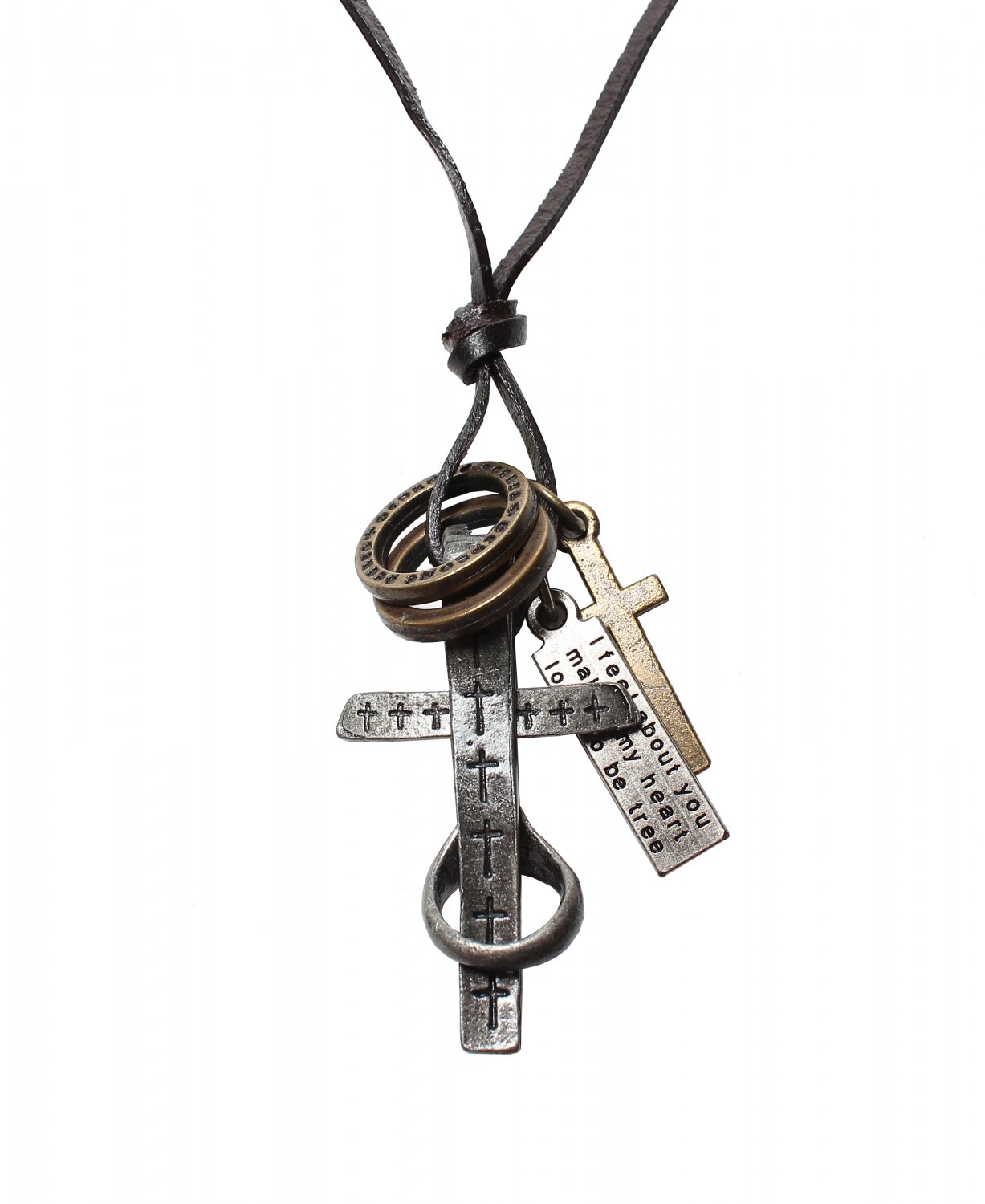 Cross Pendant with Cross and Circle Rings Necklace (N637S)