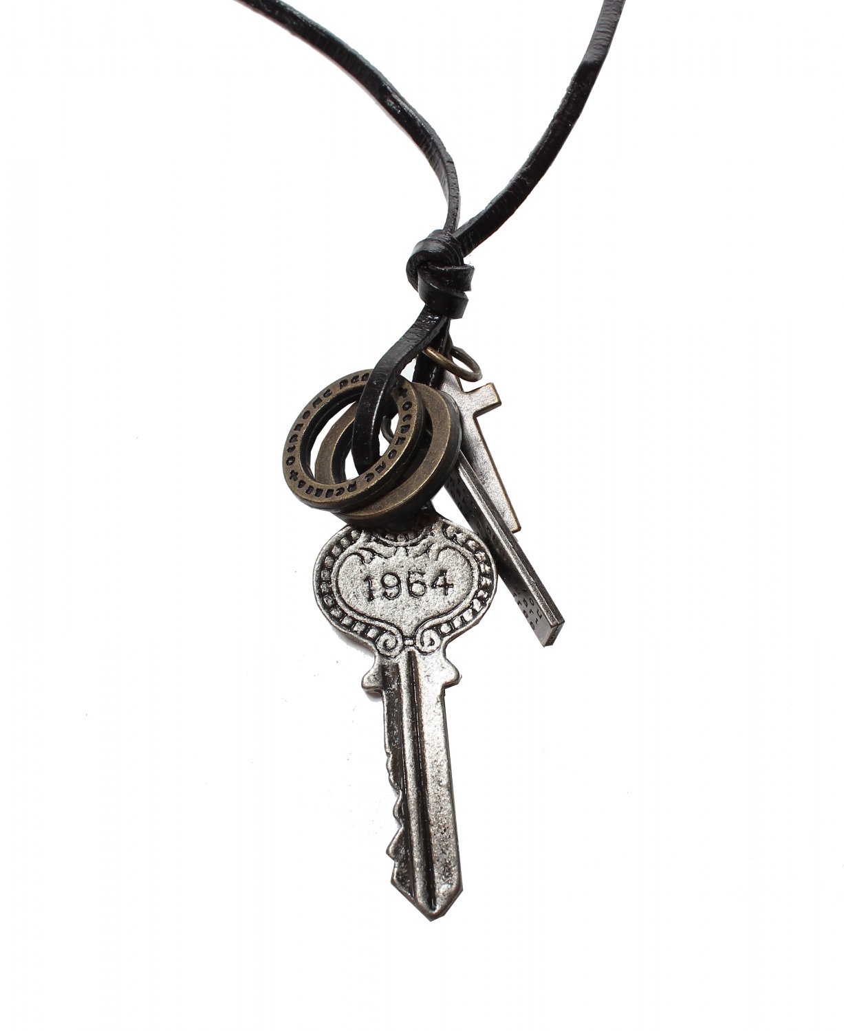 Key Pendant with Cross and Circle Rings Necklace (N639S)