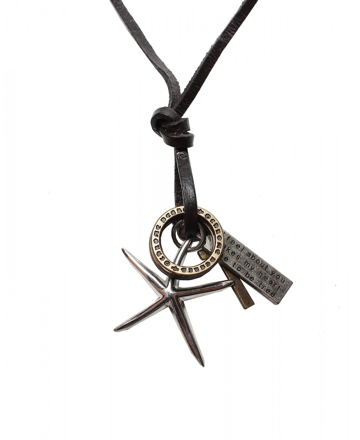 Star Pendant with Cross and Circle Rings Necklace (N640S)