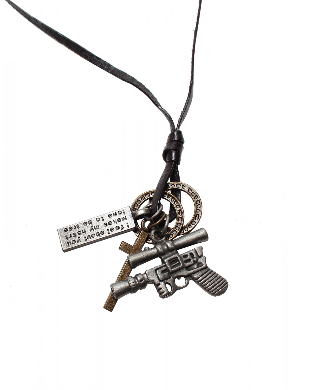 Gun Pendant with Cross and Circle Rings Necklace (N641S)