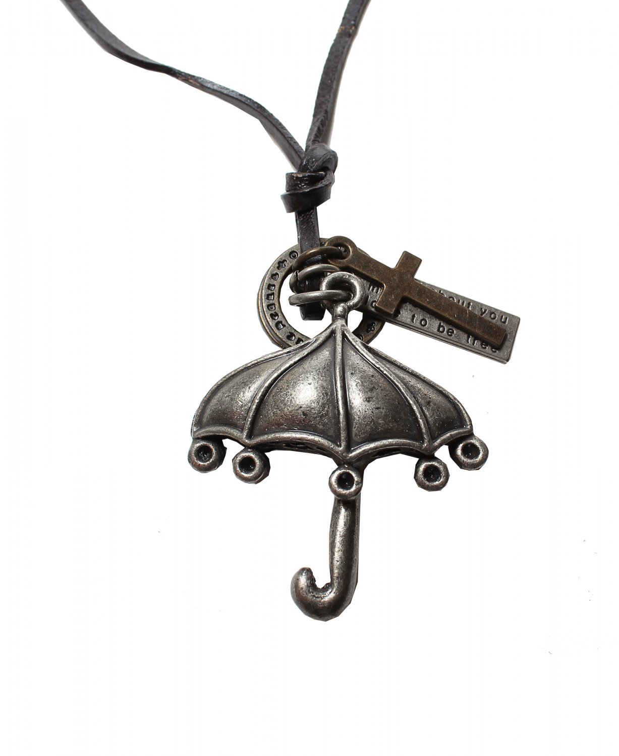 Umbrella Pendant with Cross and Circle Rings Necklace (N642S)