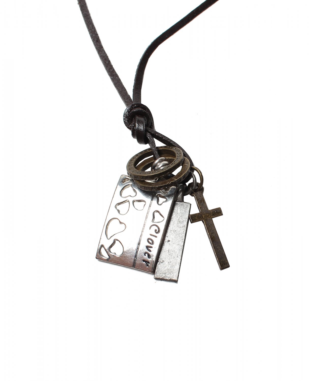 Love Pendant with Cross and Circle Rings Necklace (N646S)