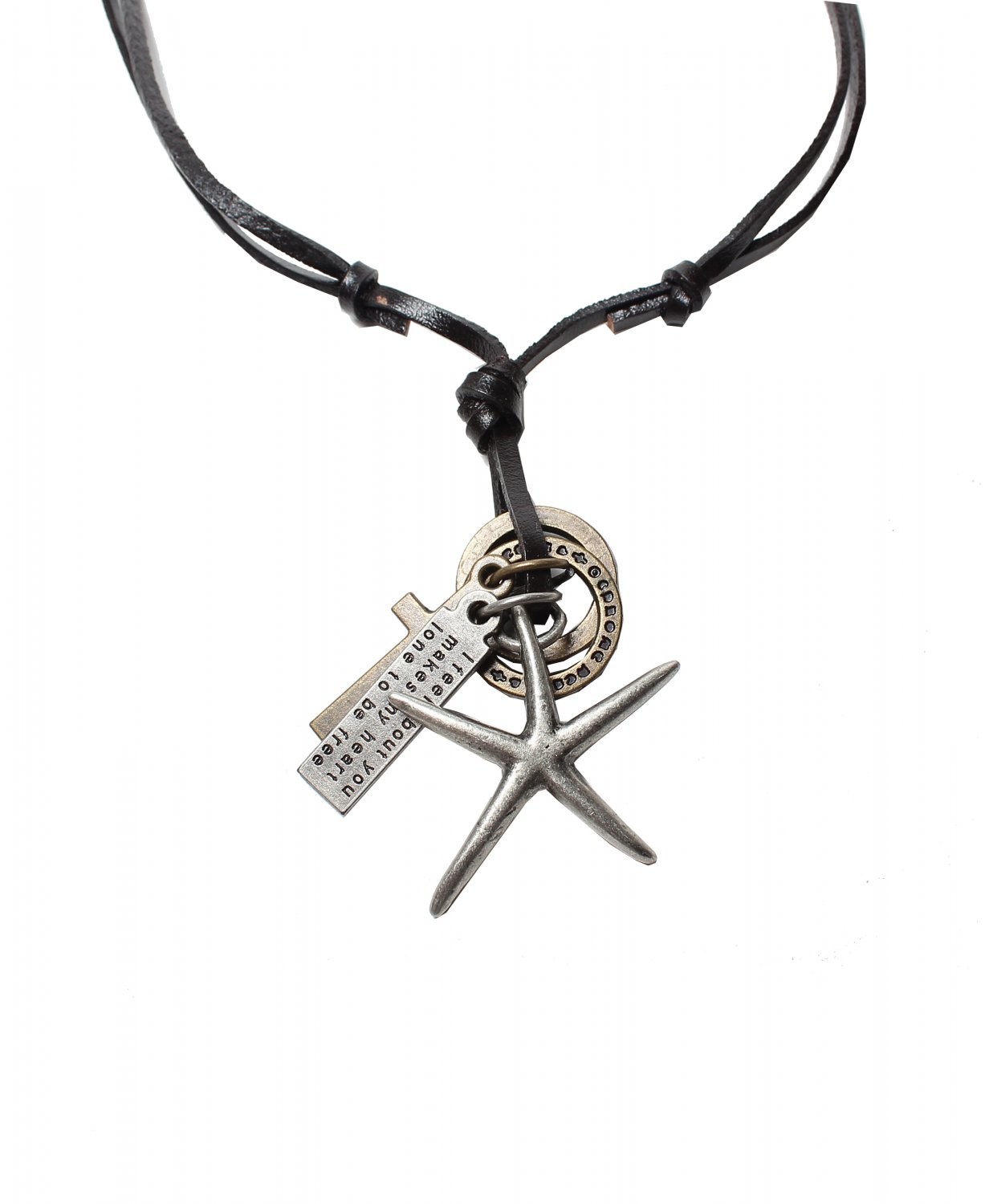 Sea Star Pendant with Cross and Circle Rings Necklace (N648S)
