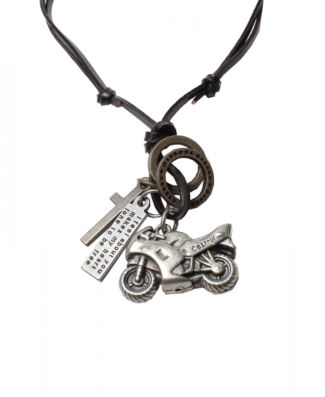 Motorcycle Pendant with Cross and Circle Rings Necklace (N649S)