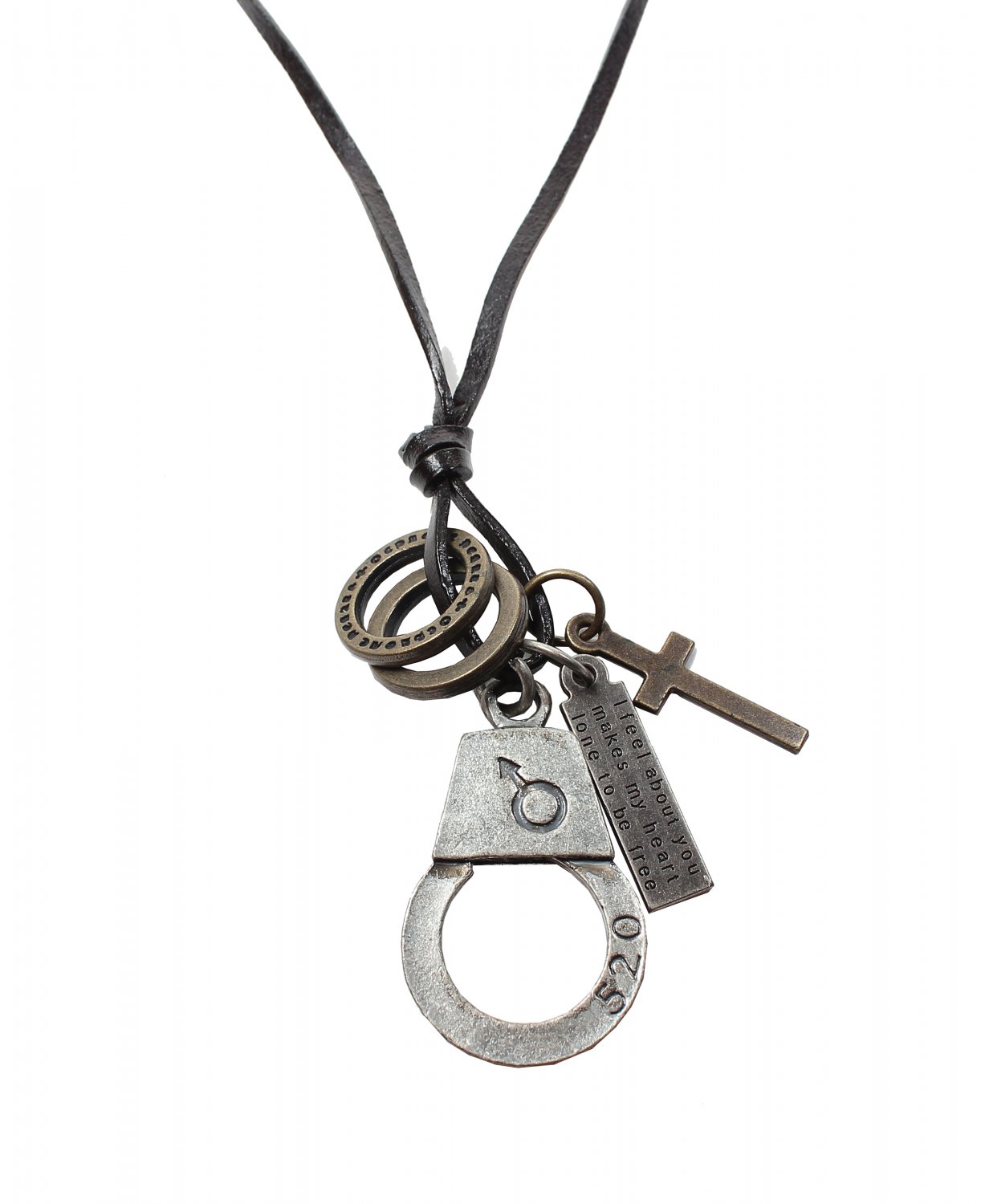 Sex Symbol HandCuff Pendant with Cross and Circle Rings Necklace (N663S)