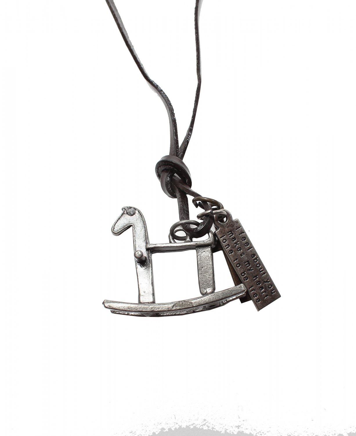 Wood Horse Pendant with Cross ad Circle Rings Necklace (N653S)
