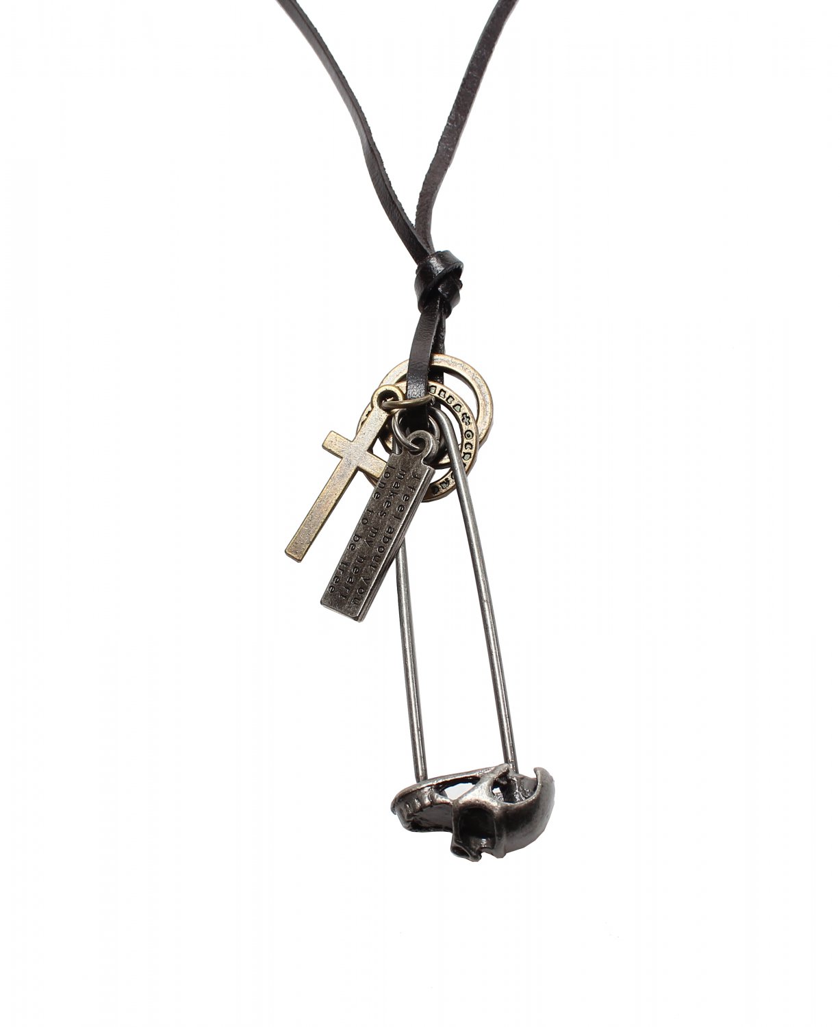 Skull Pendant with Cross and Circle Rings Necklace (N656S)