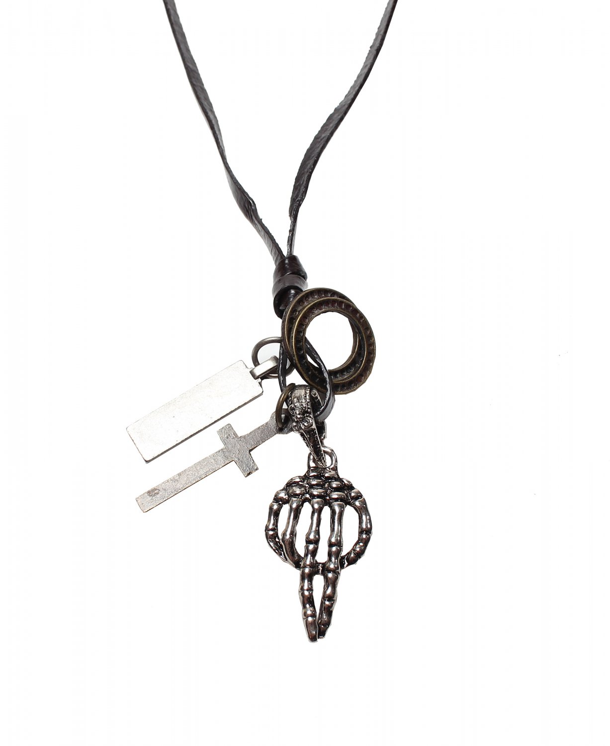 Hand Bone Pendant with Cross and Circle Rings Necklace (N657S)