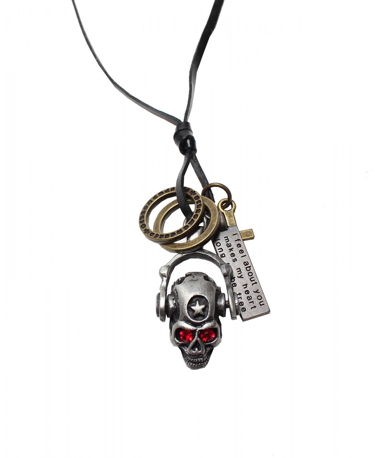 Skull Pendant with Cross and Circle Rings Necklace (N659S)