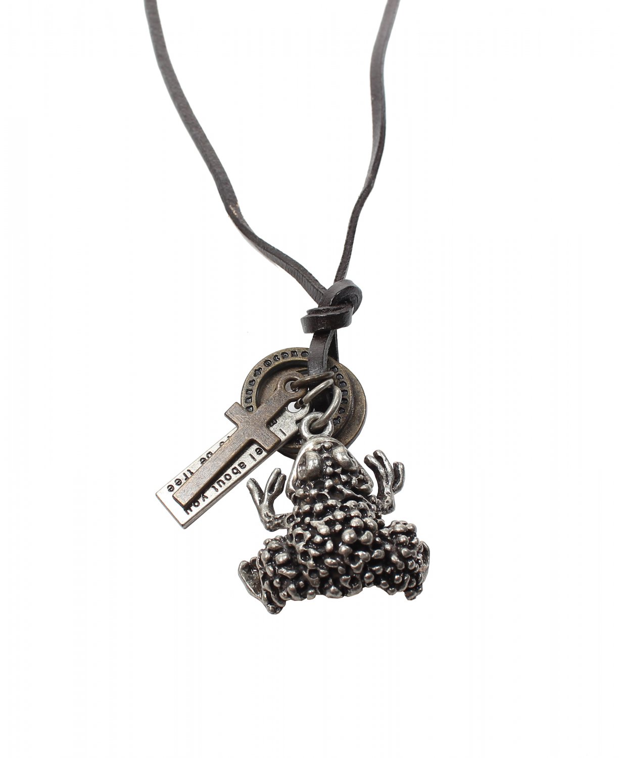 Frog Pendant with Cross and Circle Rings Necklace (N664S)