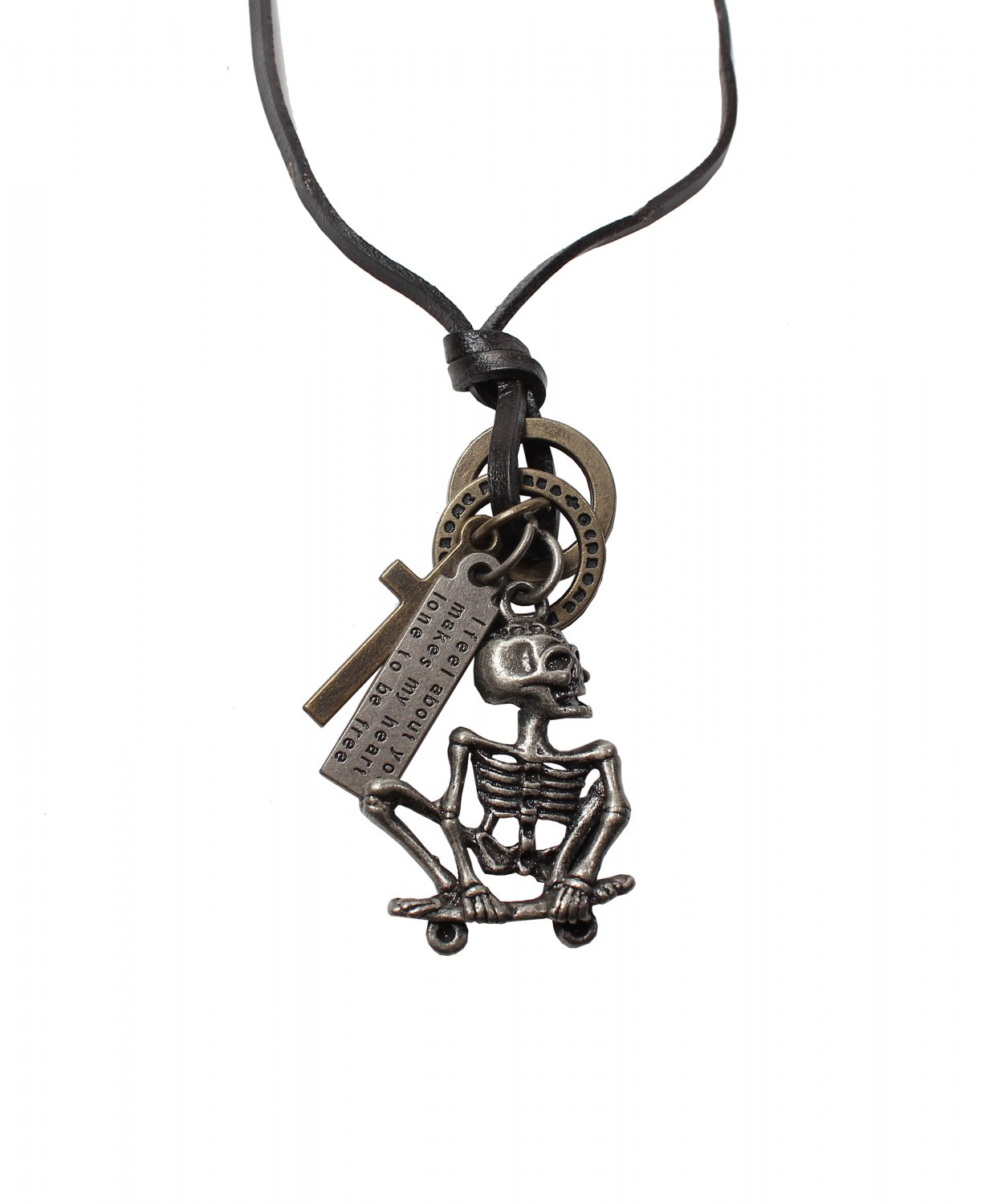 Skull Bone Pendant with Cross and Circle Rings Necklace (N667S)