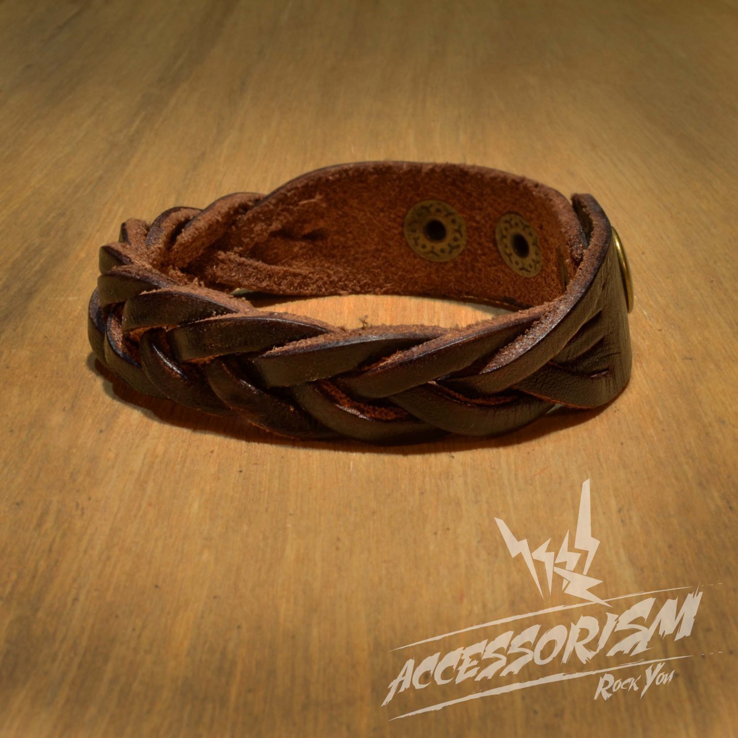 Brown Leather Stripe Cuff Bracelet (B637S)