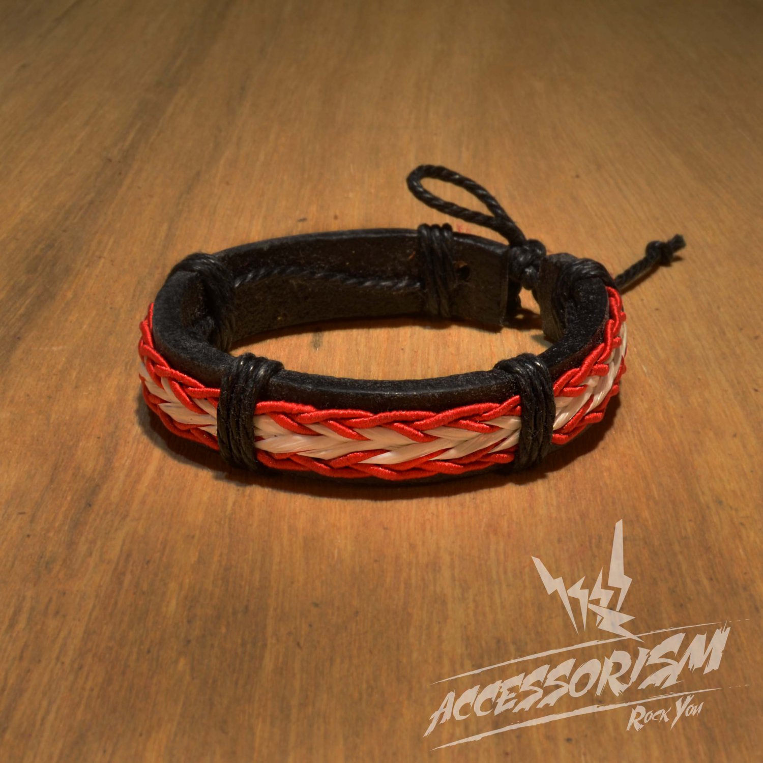Free Shipping Red and White String Stripe Leather Bracelet (B633S)