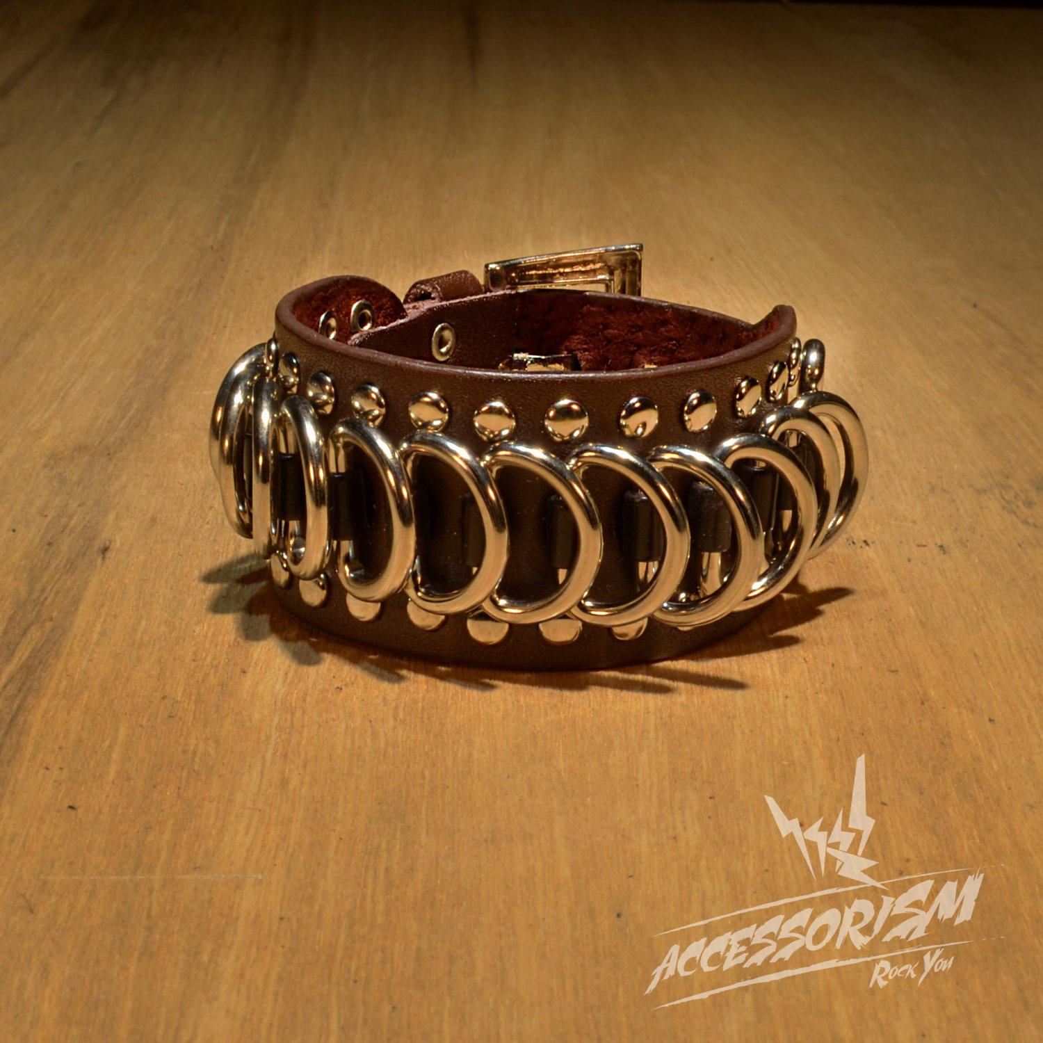 Free Shipping Gothic Metal Circularity Brown Leather Wristband Bracelet (B640RN)