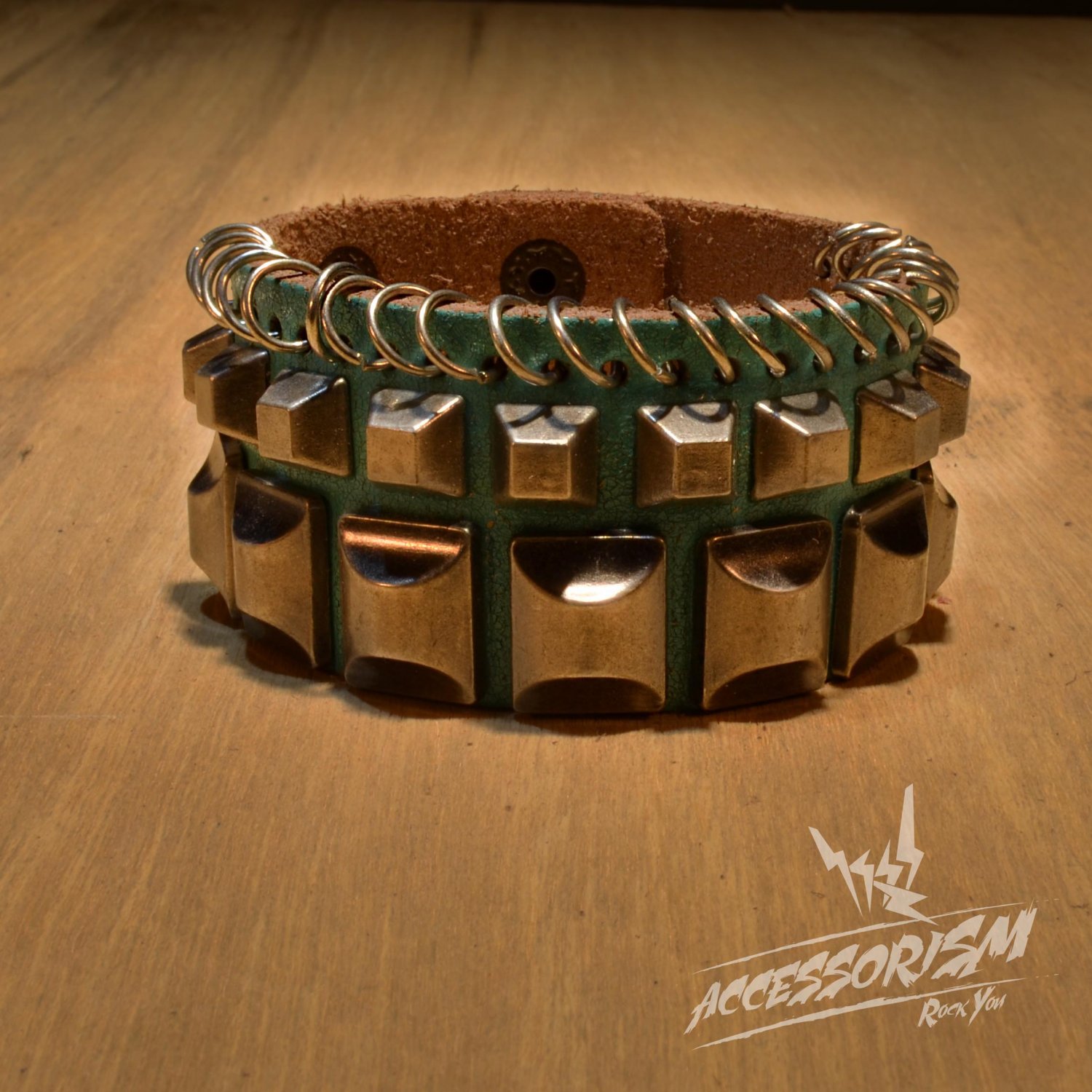 Free Shipping Multi Metal Square & Rings Ligh Blue Leather Cuff Wristband Bracelet Rock Punk B651RB